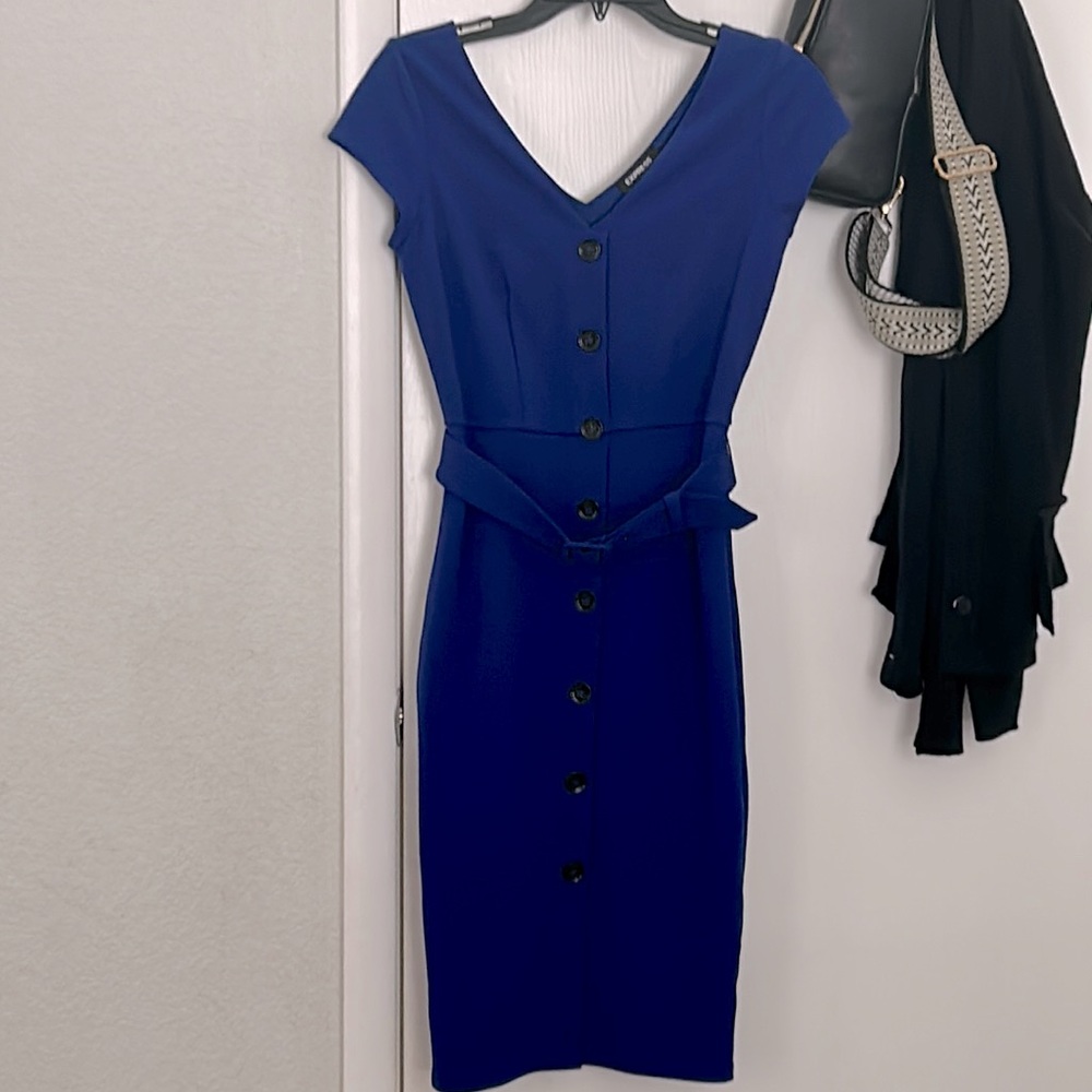 Express royal blue buttoned dress